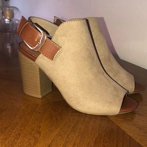 Peep toe booties with heel and buckle size 6
